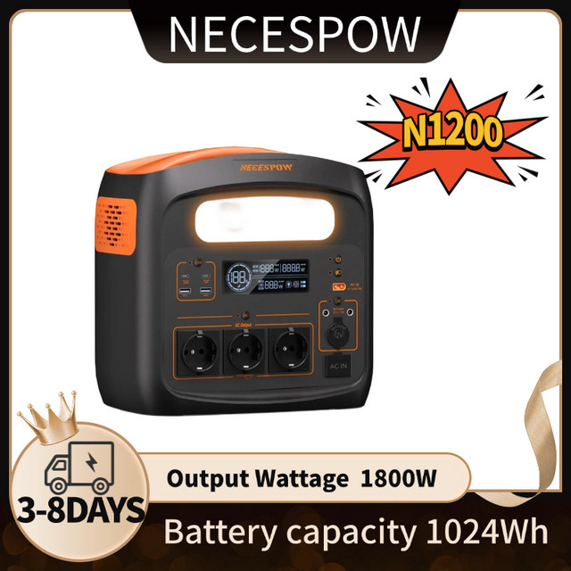 Newsmy N1200 Tragbare Powerstation mit 1024Wh LiFePO4 Batterie, 1800W Dauerleistung und 3000W Spitzenleistung, inklusive 3 AC-Steckdosen und 100W USB-C Anschluss - Bild 1