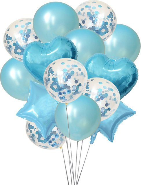 QIJOYJU Blaue Happy Birthday Folienballons mit Herz- und Punktmuster für Jungen-Geburtstagsparty und Baby-Shower - Bild 1