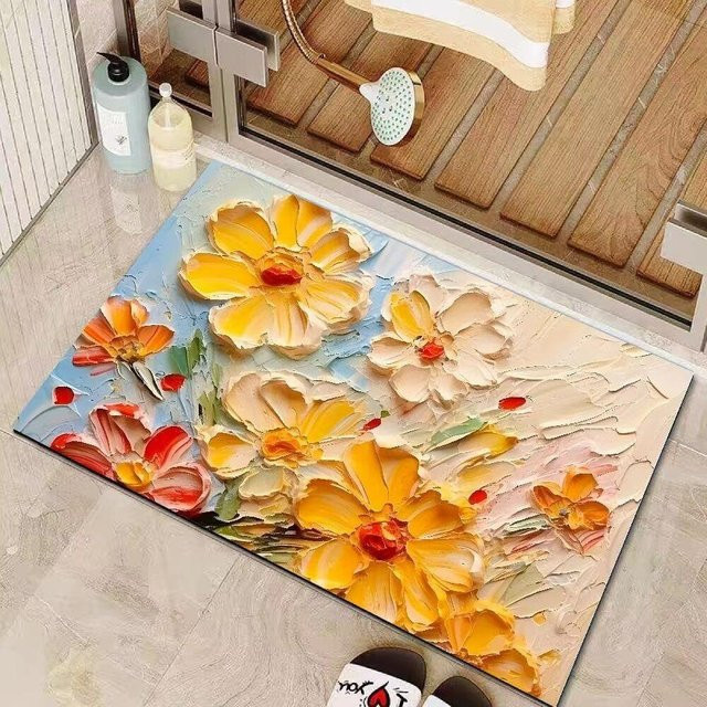 Yiran Furniture Badezimmer Bodenmatte mit 3D Windblumen-Design, schnelltrocknend und rutschfest, Beige/Mehrfarbig, B: 80 cm, T: 50 cm - Bild 1