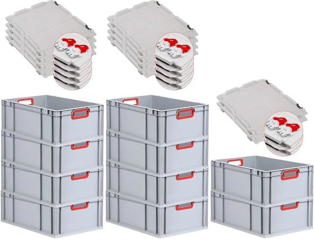 PROREGAL Spar Set 10x Eurobox Nextgen Color mit Scharnierdeckel und Schiebeschnappverschlüssen, Farbe Rot, H x B x T: 22 x 40 x 60 cm - Bild 1