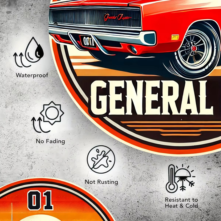 Potdemiel Vintage General Lee Racing Car Metallblechschild mit Nummer 01, Retro-Garagen-Dekor aus Metall, B/H: 20,3 x 20,3 cm, Mehrfarbig - Bild 3