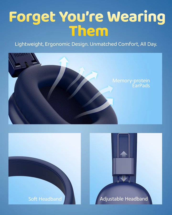 Awatrue Kinder Bluetooth 5.4 Over-Ear Kopfhörer in Blau mit Mikrofon, sicherem Lautstärkeregler 85dBA und USB-C Aufladung, faltbar und kabellos - Bild 5