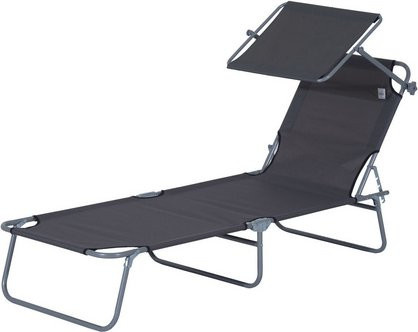 Outsunny Sonnenliege klappbar mit Sonnendach und verstellbarer Kopfstütze, Grau, B/H/T: 187 x 36 x 58 cm - Bild 2