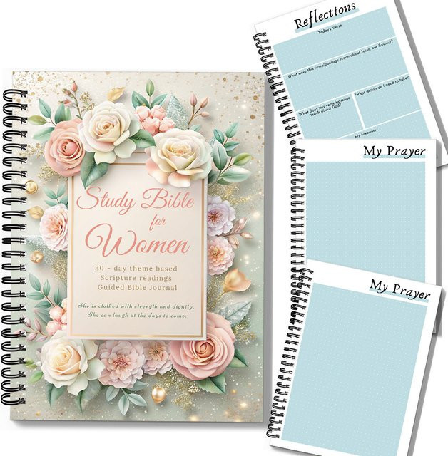 Bibelstudien- und Gebetsnotizbuch mit Blumenmuster, Softcover, gepunktetes Papier, A5, Mehrfarbig - Bild 1