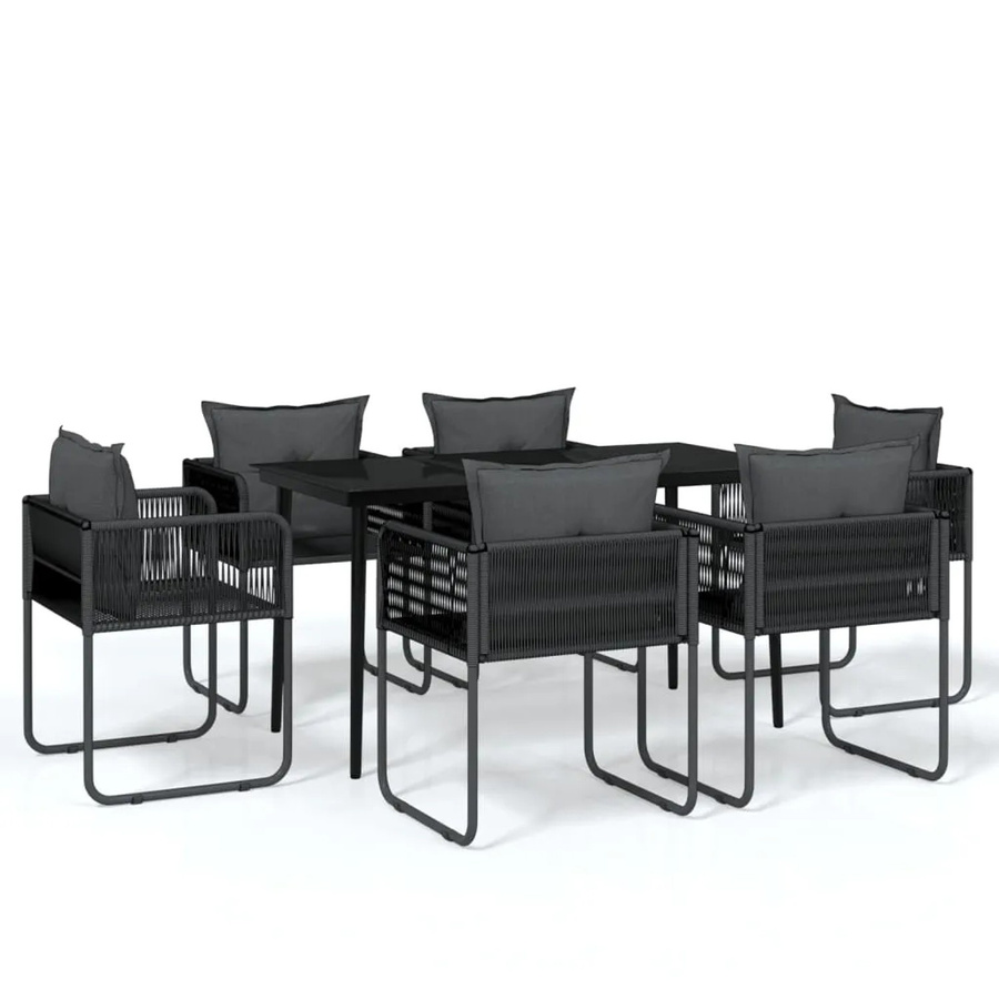 vidaXL 7-teilige Garten-Essgruppe aus pulverbeschichtetem Stahl und Glas in Schwarz - Bild 2
