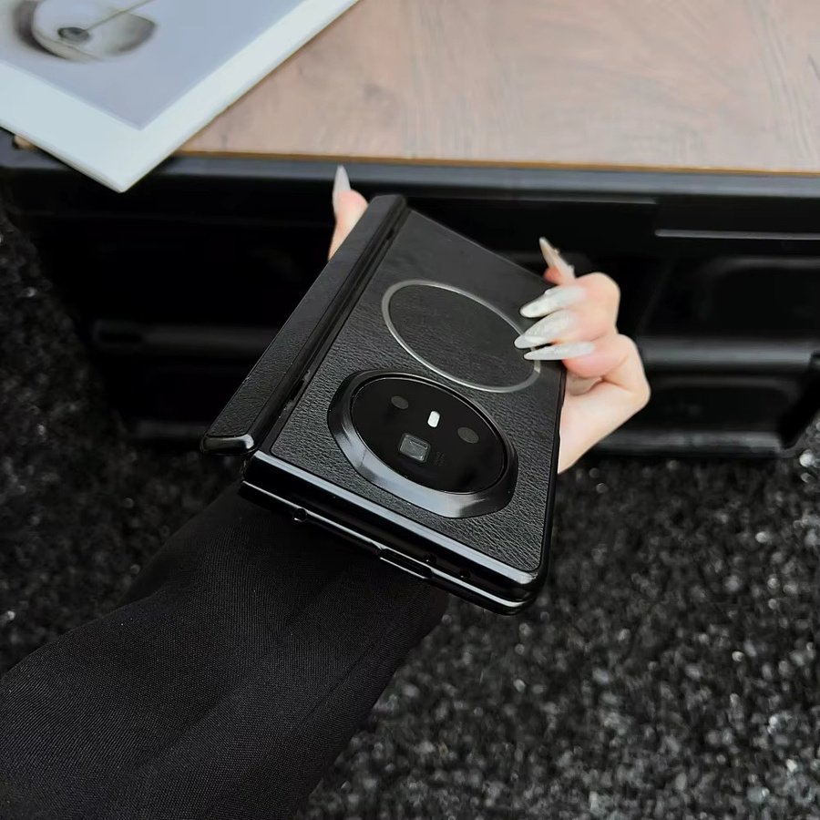 Luxus PU Leder Schutzhülle mit Scharnier und magnetischem Wireless Charging für Huawei Honor Magic V5 und V3 in Schwarz - Bild 2