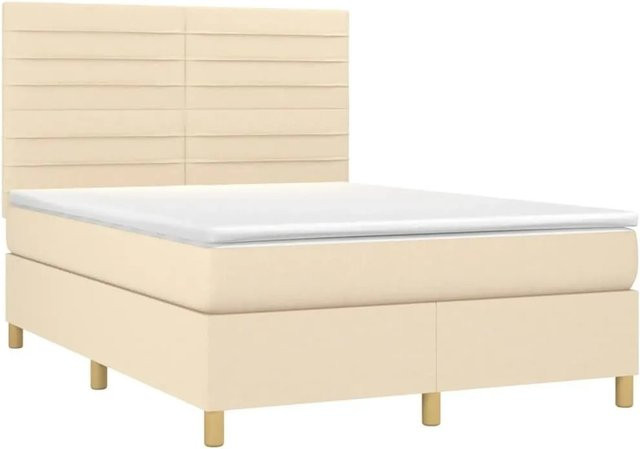 vidaXL Boxspringbett mit Matratze in Beige, Hybrid-Bett mit LED-Unterbettbeleuchtung und USB-Anschluss, B/T: 140 x 190 cm - Bild 1