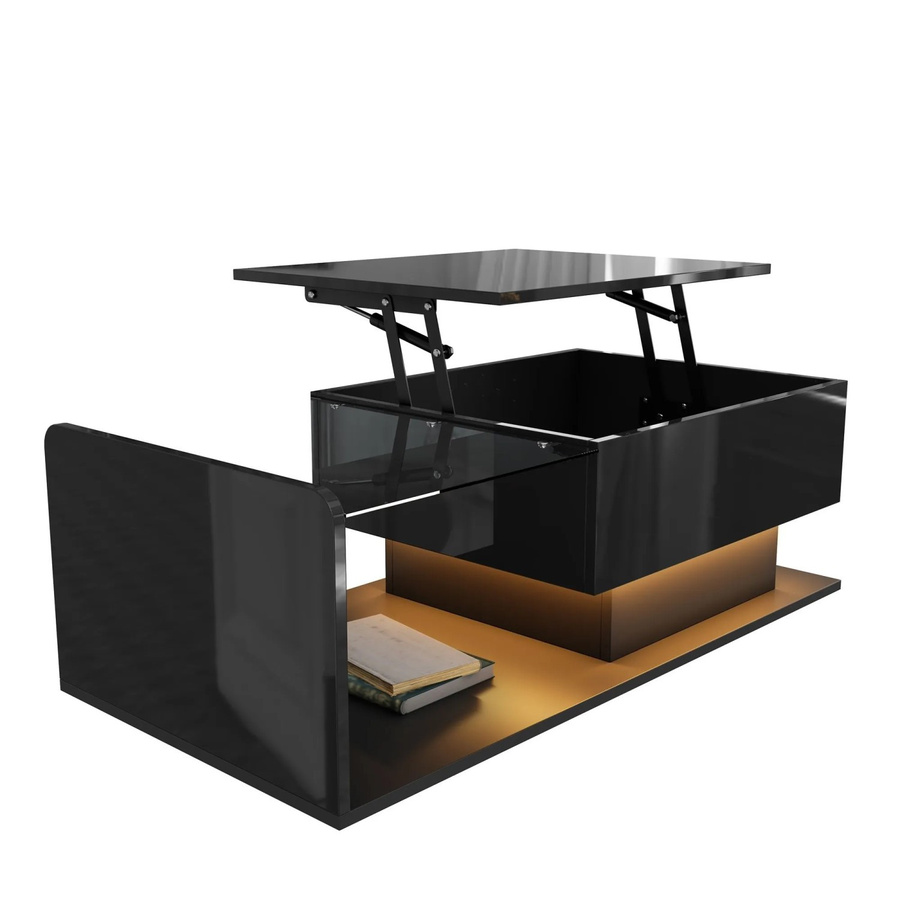 okwish Couchtisch mit Glasplatte und LED-Effekt in Schwarz, modern und höhenverstellbar, B/T: 100 x 50 cm - Bild 2