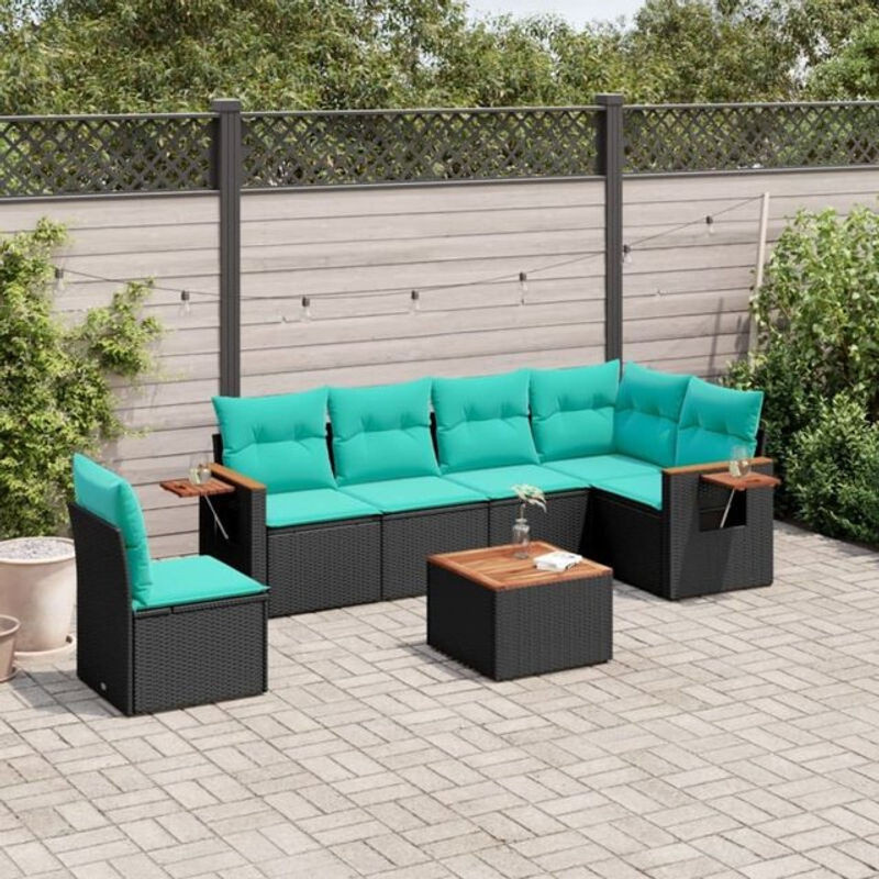 7-teilige moderne Garten-Sofagarnitur aus Polyrattan mit Kissen in Schwarz von vidaxl - Bild 1