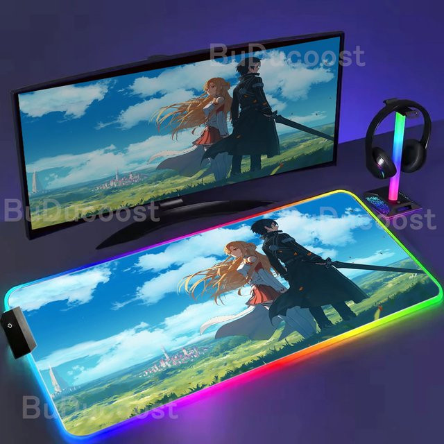 BuDuCoost Sword Art Online RGB LED Gaming Mousepad XXL Kirito Multicolor - Bild 1