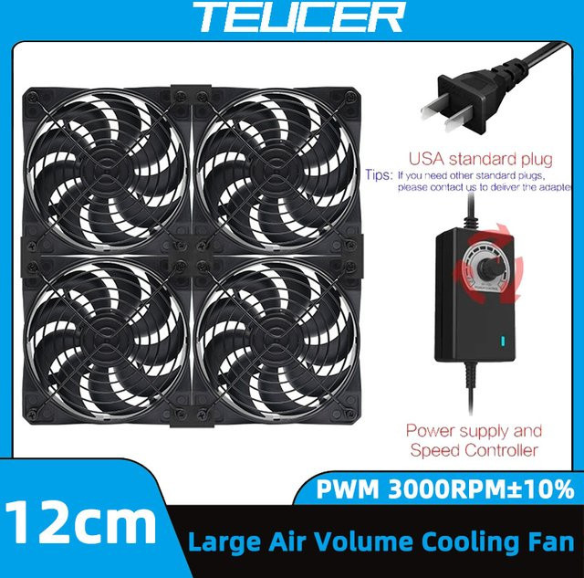 TEUCER Lüfter mit Controller Schwarz, 120 mm, 3000 U/min, 12 V / 220 V für Mining-Maschinen, Workstations und Server-Gehäuse - Bild 1