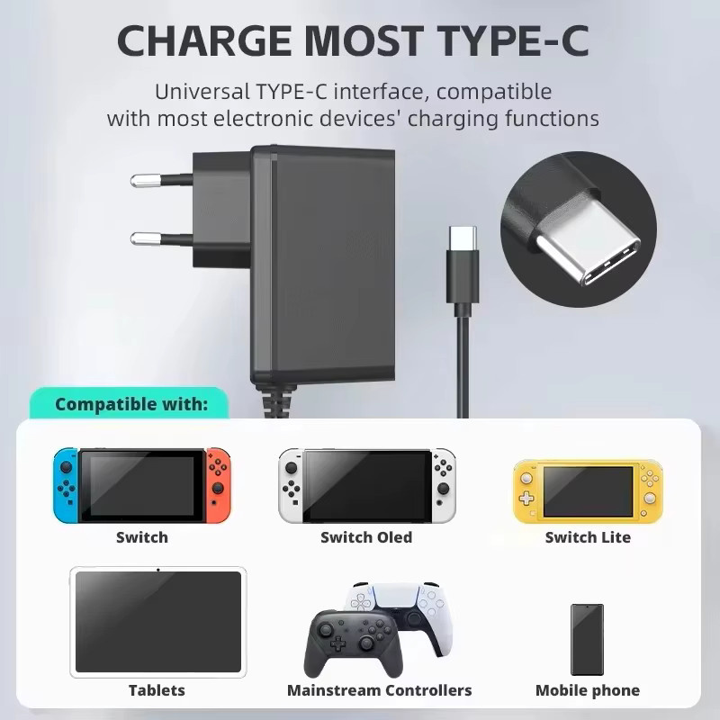 DATA FROG AC-Adapter Ladegerät für Nintendo Switch, USB-C Netzteil in Schwarz für den TV-Dock-Modus - Bild 5