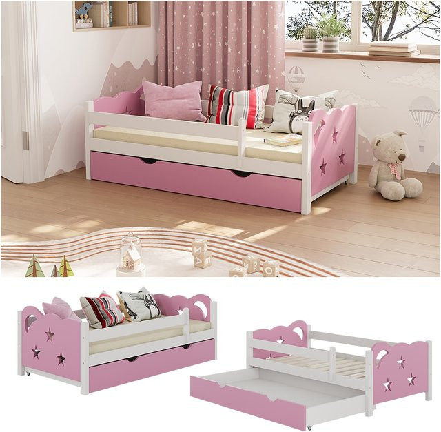 VitaliSpa Kinderbett Jessica Einzelbett Juniorbett in Weiß und Pink mit Bettschublade und Rausfallschutz, B/T: 140 x 70 cm - Bild 1