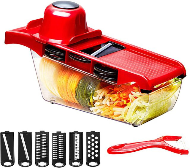 CosyHome 6 in 1 Multifunktionaler Gemüseschneider und Mandoline in Rot mit mehreren Klingen - Bild 1