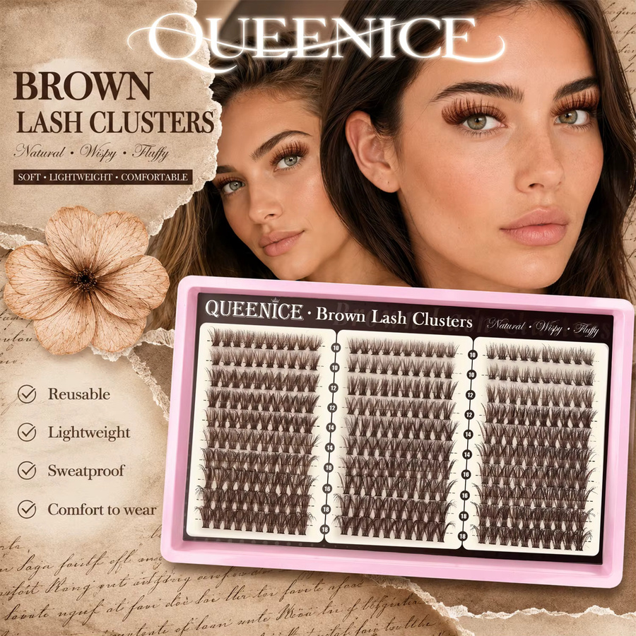 QUEENICE Wimpernbüschel, QN-Brown lashes, Cat Eye D Curl, 300/360 Stück - Bild 3