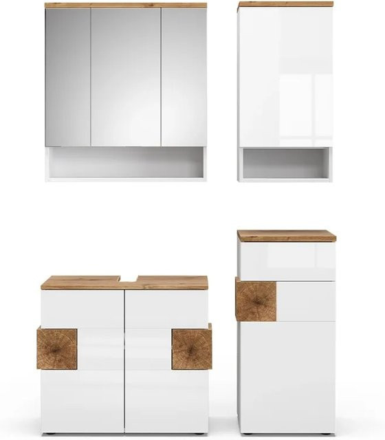 Vicco Badmöbel-Set Eden in Weiß, modernes 4-teiliges Badezimmer-Set mit Waschbeckenunterschrank, Spiegelschrank, Hängeschrank und Midischrank - Bild 2