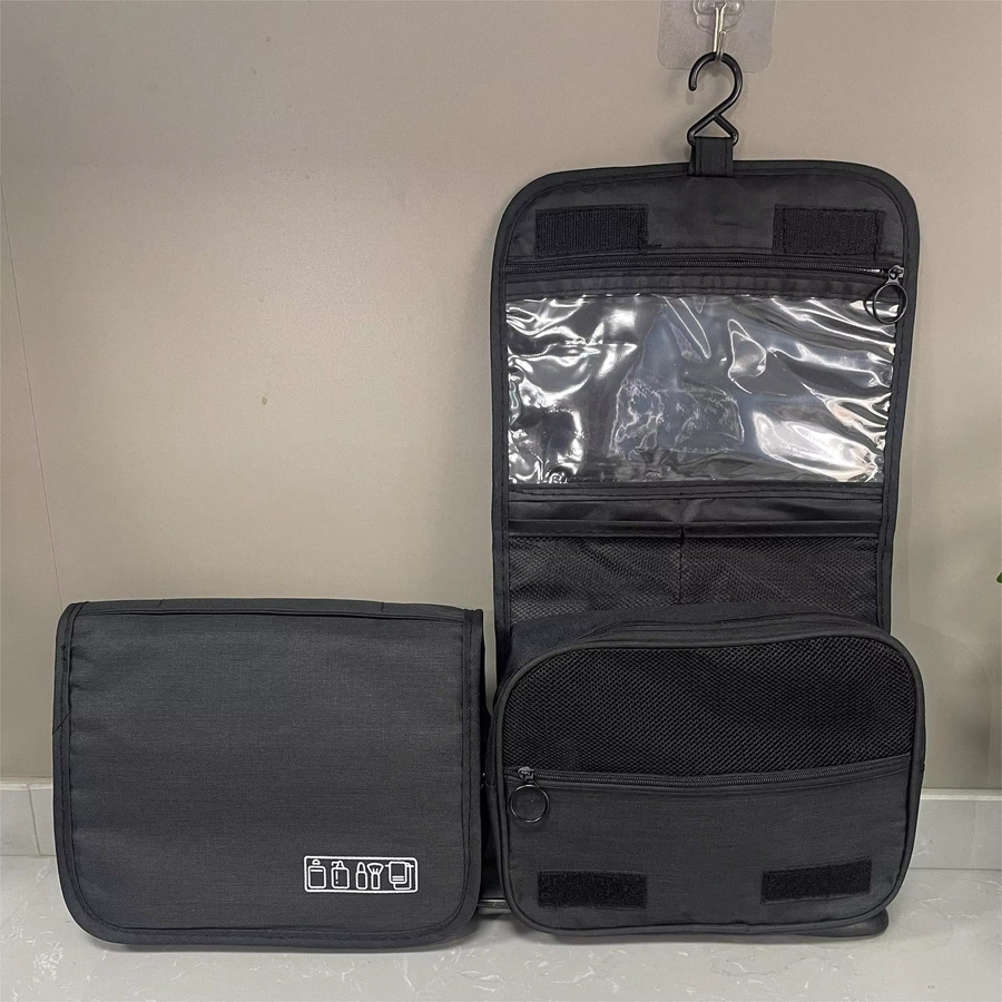 Homefish Wandmontierter Toilettenbeutel für Reisen und Kosmetik in Schwarz mit Mesh-Einsatz - Bild 2