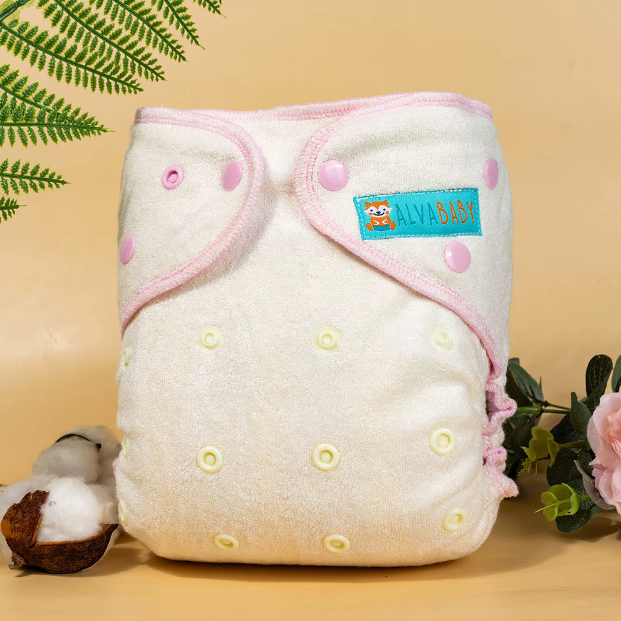 ALVABABY AWJ Stoffwindel aus Bambus mit Tasche und Futter, wiederverwendbare Windel in Weiß, Einheitsgröße - Bild 2