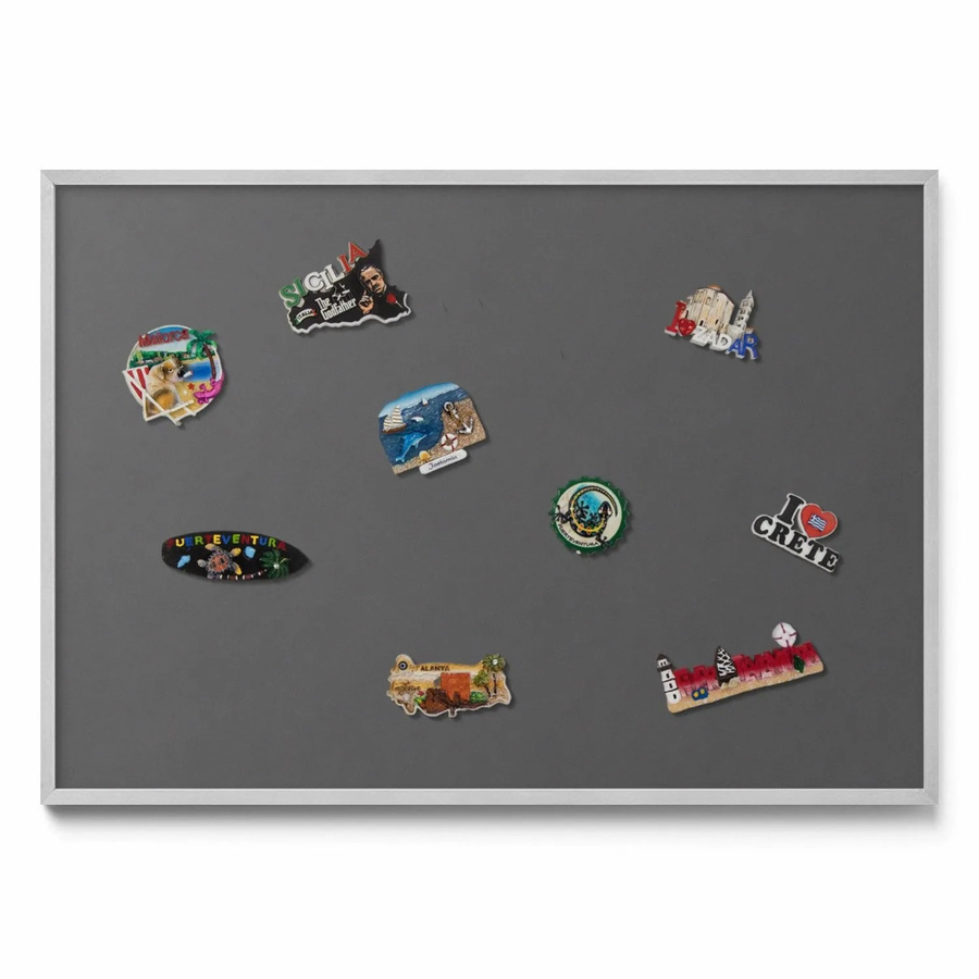 Tulup Magnettafel aus Blech für Sammlermagnete, Dunkelgrau mit silbernem Rahmen, B: 100 cm, H: 70 cm - Bild 2