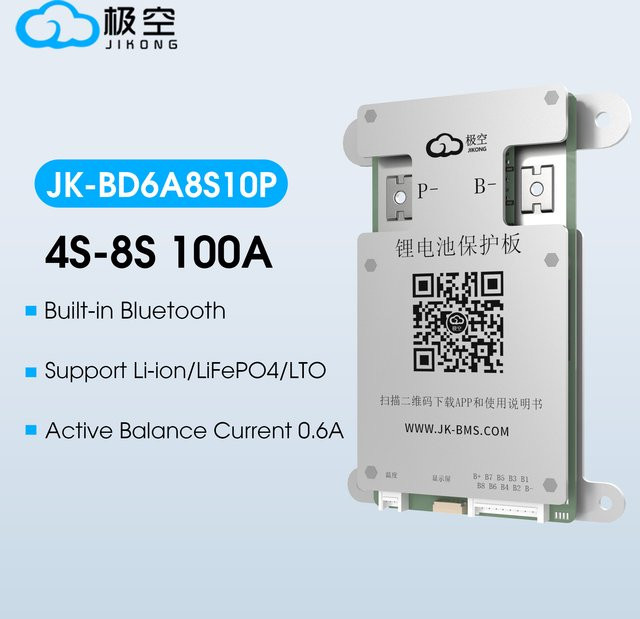 JIKONG Smart BMS BD6A8S10P mit 0,6A aktivem Balance-System für LiFePO4, Li-Ionen und LTO Batterien (4S bis 8S, 12V/24V, 100Ah) - Bild 1