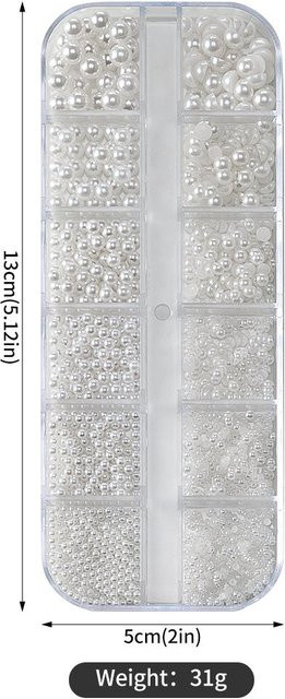 XYNN Nagelperlen, weiß, glänzend, 12 Gitterperlen - Bild 1
