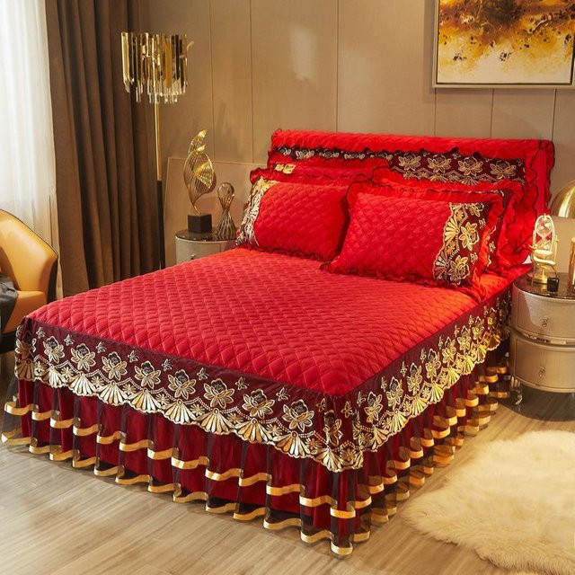 Your Warm Home Kristall-Samt-Spitzen-Bettwäsche Set, Rot, B/B: 200 x 220 cm - Bild 1