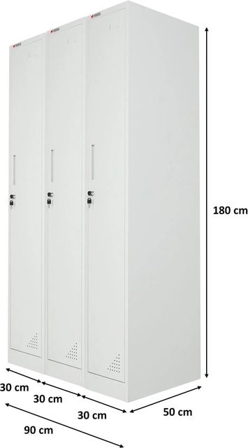 PROREGAL Spindschrank ELEPHANT aus Metall in Lichtgrau mit Kleiderstange und Kleiderhaken, B/T/H: 180 x 30 x 50 cm - Bild 1