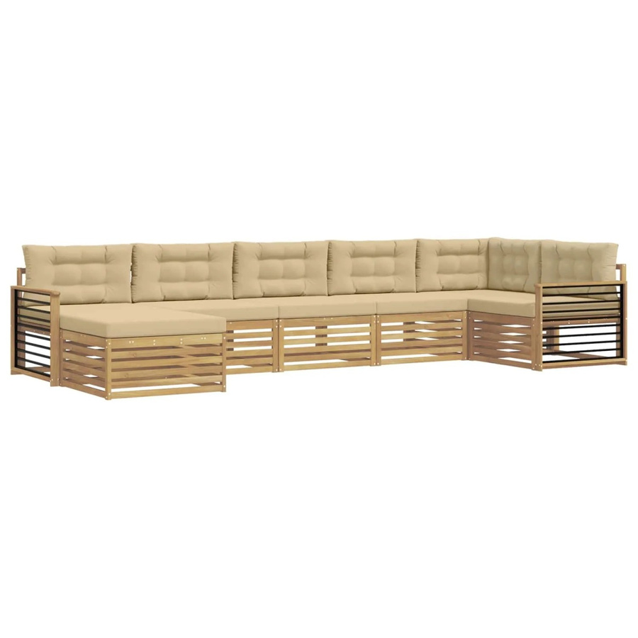 vidaXL Outdoor-Sofagarnitur aus massivem Akazienholz mit 7 Kissen in Weiß und Beige - Bild 2