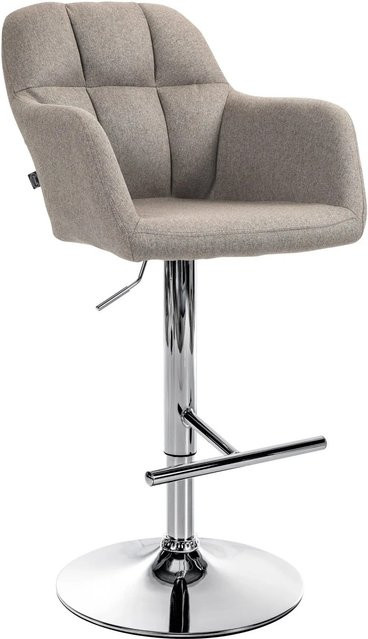 DELUKE Barhocker TUBEL höhenverstellbarer Barstuhl aus Stoff in Taupe mit Lehne und 360 Grad Drehbarkeit, B/T/H: 57 x 59 x 97 cm, Silber - Bild 1