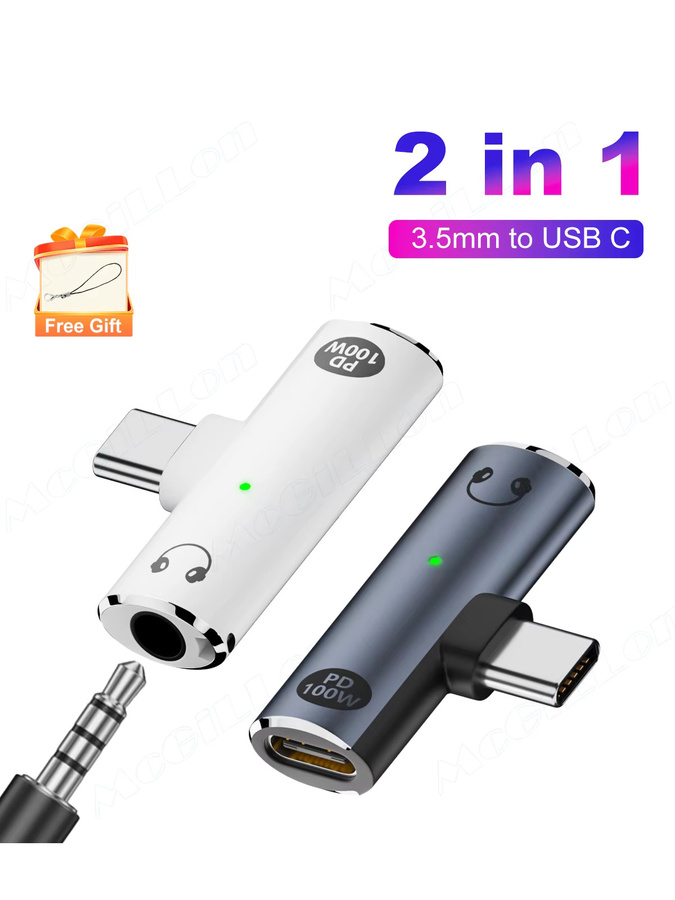 2-in-1 USB Typ C auf 3,5 mm Kopfhörer- und Ladegerät-Adapter mit PD 100 W Audio-Aux-Splitter in Weiß für Xiaomi Huawei iPhone - Bild 6