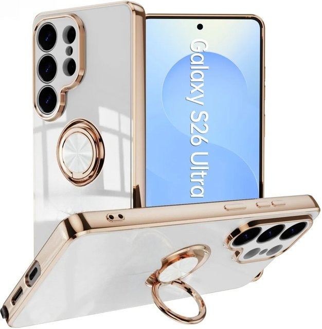 Stoßfeste Samsung Handyhülle mit 360 Grad rotierendem Metallringhalter in Pink - Bild 1