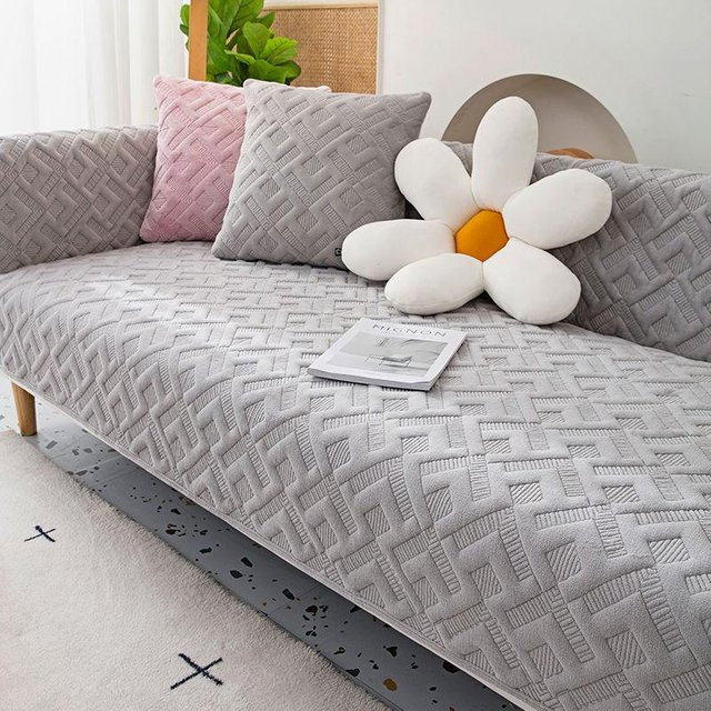 FebEr Sofa Kissenbezug aus Plüsch und Samt in Lichtgrau, B/T/H: 70 x 70 x 1 cm - Bild 1