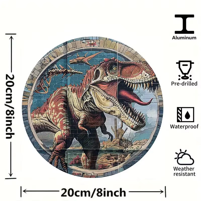 Potdemiel T-Rex Dinosaurier Wanddekoration aus Metall in Vintage-Optik, Mehrfarbig, B/H: 20 x 20 cm - Bild 2