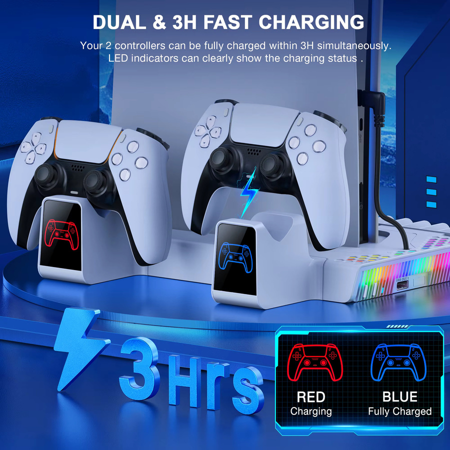 Beboncool Kühlstation für PlayStation 5 mit Dual Gamepad Ladegerät in Weiß - Bild 5