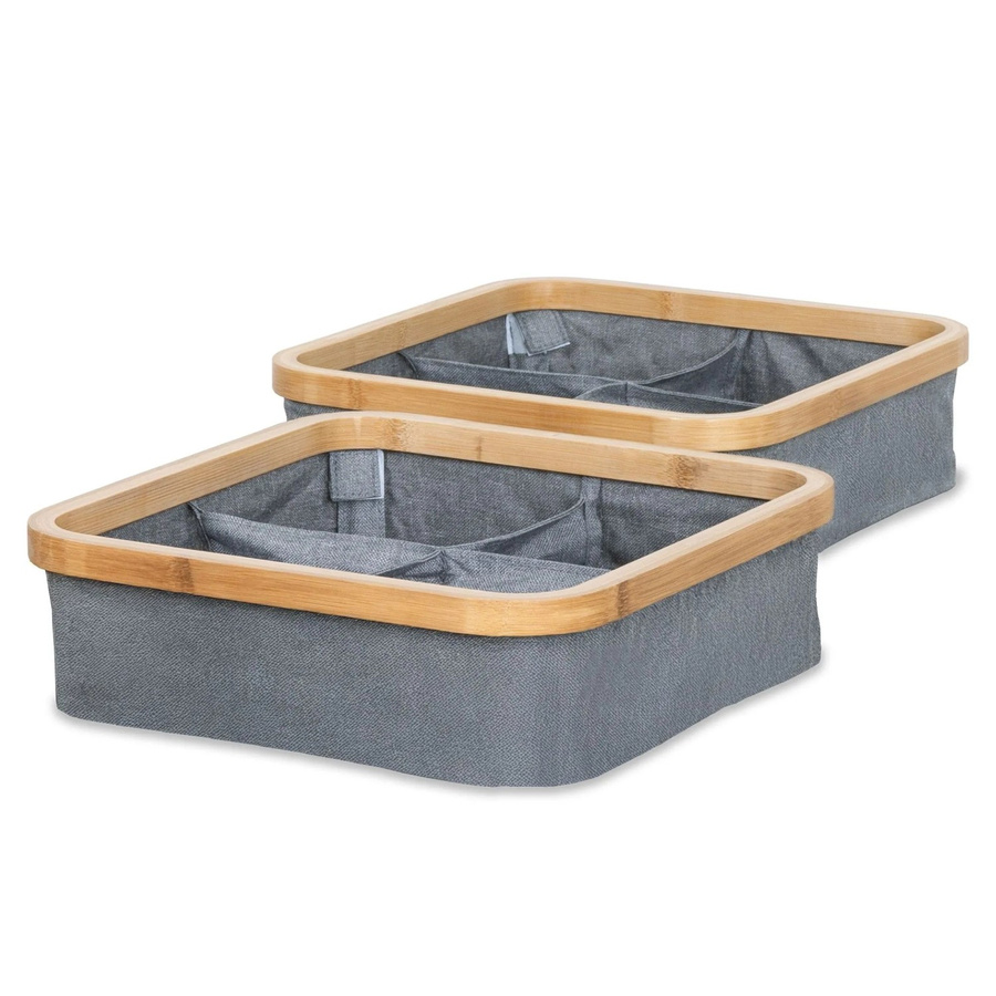 Osoltus Nelson Badezimmer Aufbewahrungskorb aus Bambus mit 4 Fächern, 2er Set, Grau/Anthrazit, Breite: 30,0 cm, Höhe: 9,0 cm - Bild 2