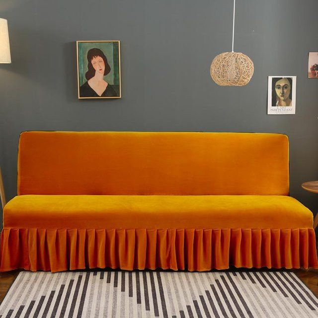 Armloser Stretch Samt Futon Sofabettbezug aus Plüsch in Orange für Möbelschutz, Breite: 150-170 cm - Bild 1