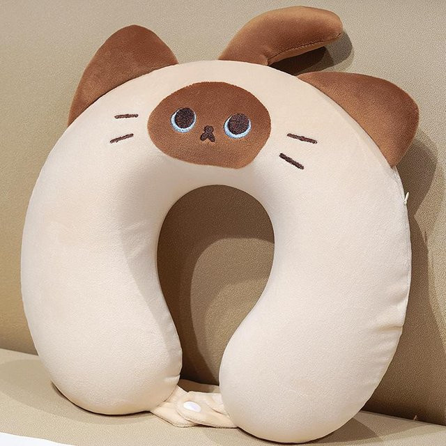 Yiran Health & Beauty U-förmiges Nackenkissen in Siamesische Katzen Optik aus Memory-Schaum, Beige - Bild 1