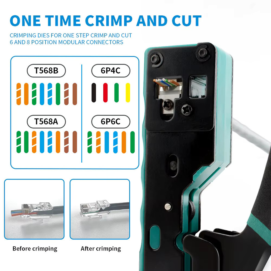 RJ12/11 und RJ45 Pass Through Ethernet Crimpzange für Cat6 Cat5 Cat5e in Grün - Bild 5