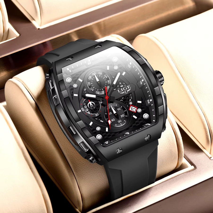 LIGE Armbanduhr Edelstahl, Quarz, Silikon, Weiß, Herren - Bild 2