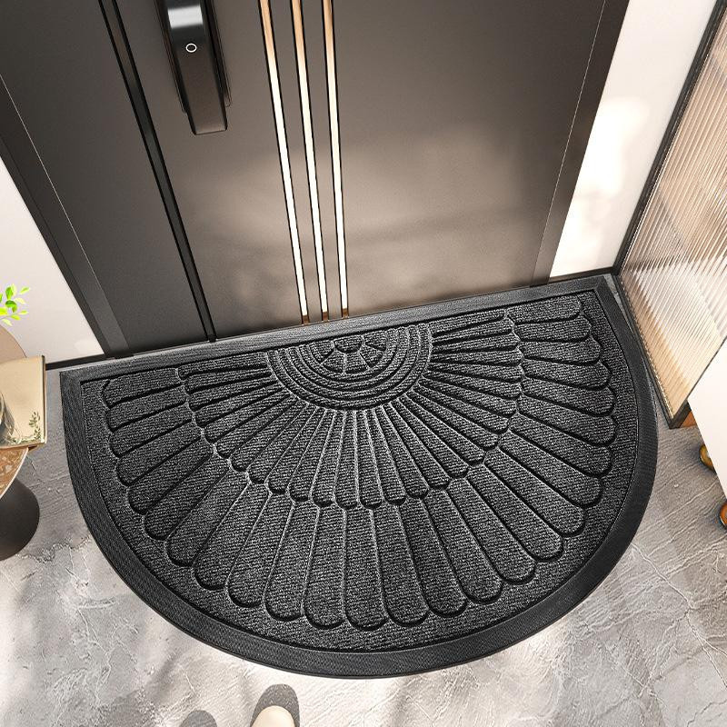 Schmutzabweisende halbrunde Bodenmatte aus Polypropylen und Gummi in Schwarz, Anti-Rutsch-Eingangstürmatte, Breite: 80 cm, Tiefe: 50 cm - Bild 3
