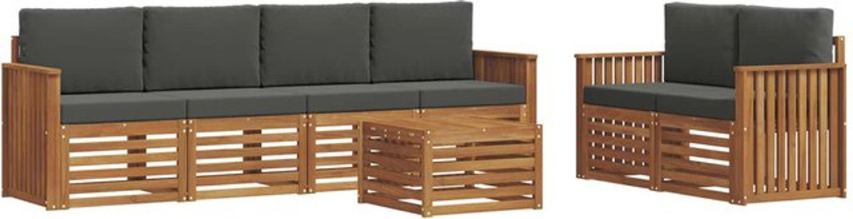 vidaXL Outdoor-Sofagarnitur aus Akazie mit 7-teiligem Set und Kissen in Natur und Anthrazit - Bild 1