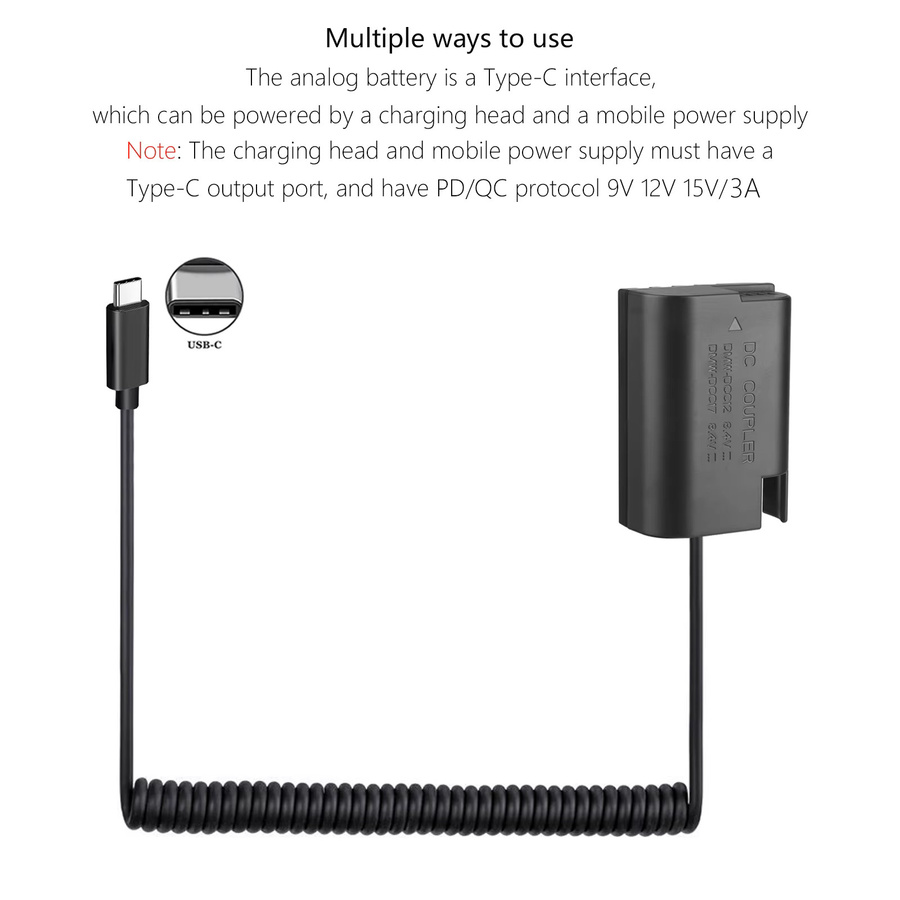 DMW-DCC12 Dummy-Akku USB-C-Adapter für Panasonic Lumix DC-G9, GH5, GH4, DMC-GH3, GH3K, GH4K, GH3H, GH4H, G9, G9L, G9K in Schwarz - Bild 3