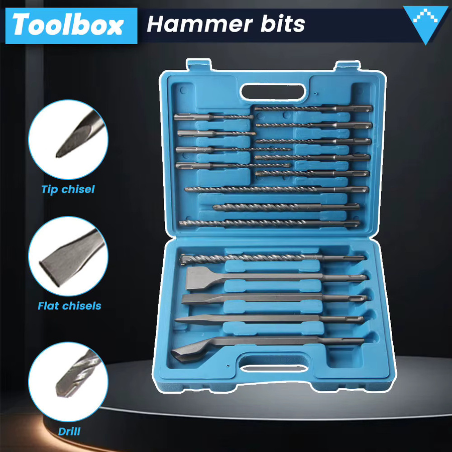 Podofo 17-teiliges SDS Bohrhammer-Bit-Set mit Meißeln und Aufbewahrungskoffer für Beton und Mauerwerk - Bild 3