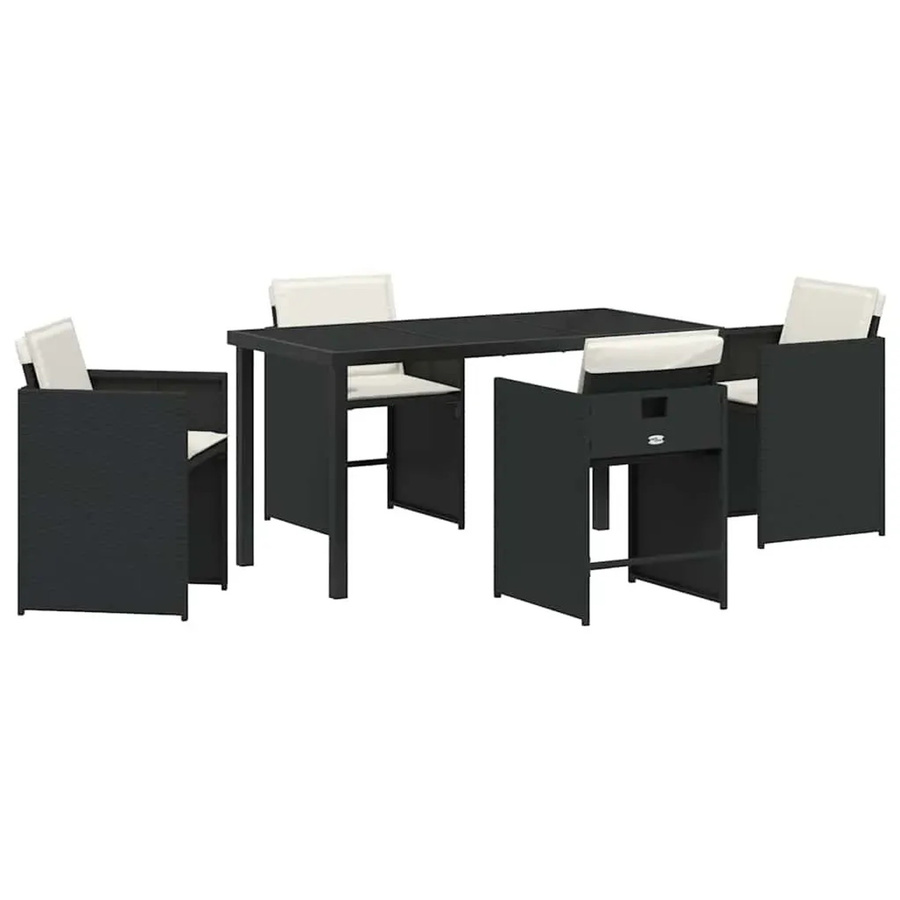 vidaXL 5-teilige Garten-Essgruppe aus Poly Rattan in Schwarz mit beigen Kissen und rechteckigem Tisch - Bild 2
