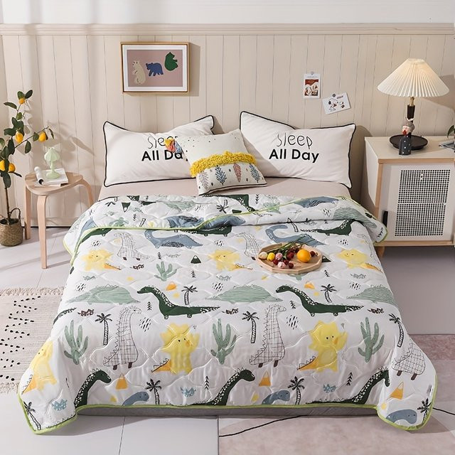 ANGPU Dinosaurier Sommerdecke für Kinder, gesteppte leichte Decke in Multicolour, B/B/H: 140 x 200 x 1,5 cm - Bild 1