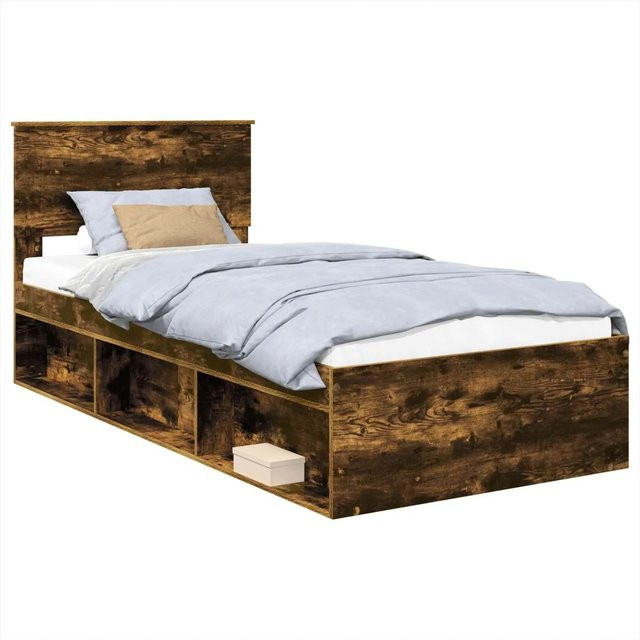 vidaXL Bettrahmen aus Holzwerkstoff in Räuchereiche, Farbe Braun, B/T/H: 90 x 200 cm - Bild 1