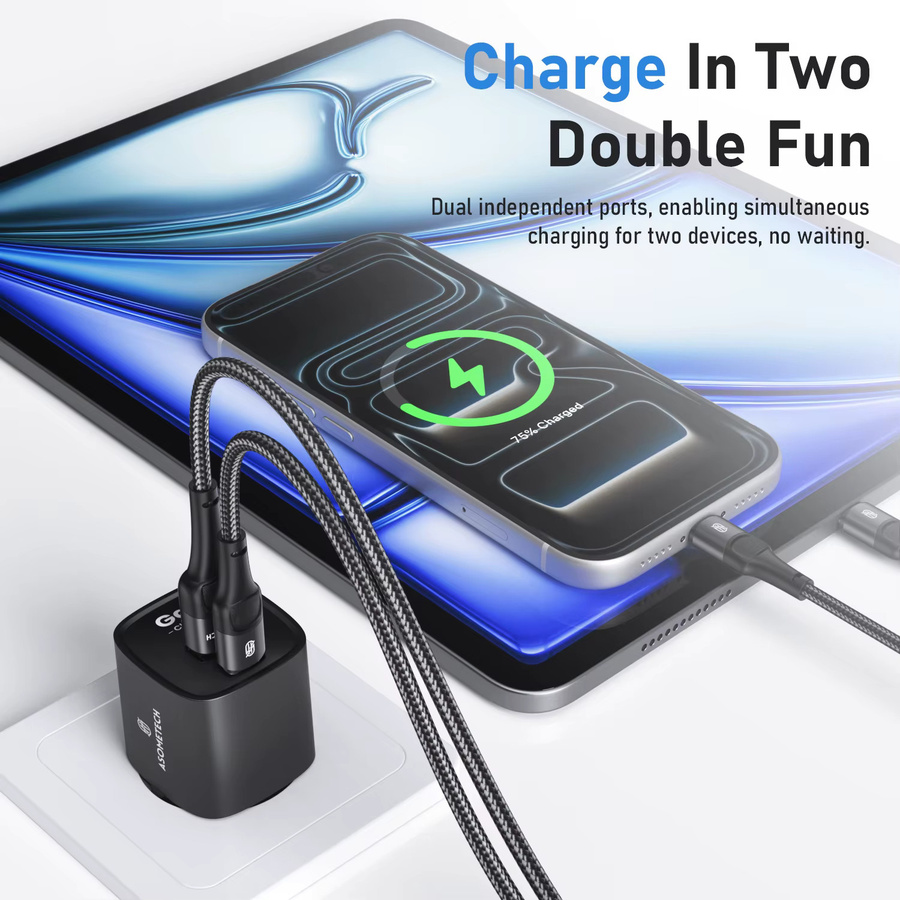 ASOMETECH 33W GaN USB-C Ladegerät mit Dual-Ports in Schwarz für iPhone, iPad und Samsung - Bild 2