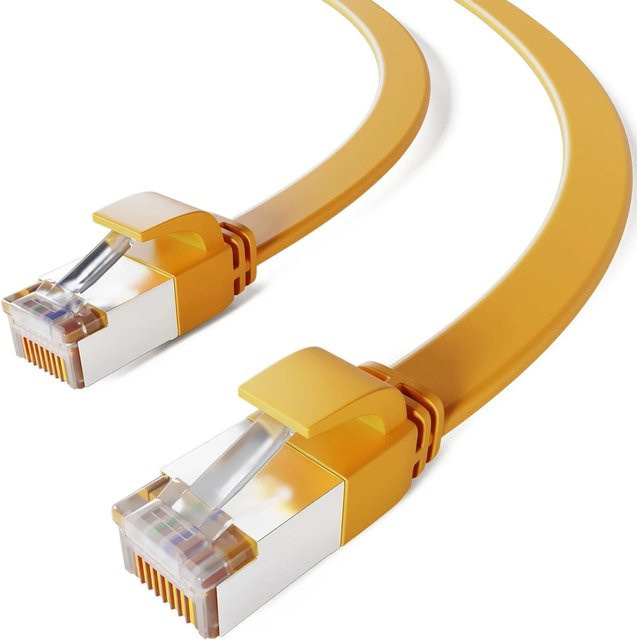 hb-digital LAN Flachkabel CAT 7 Ethernet Patchkabel U/FTP PVC, Gelb, 1 m - Bild 1