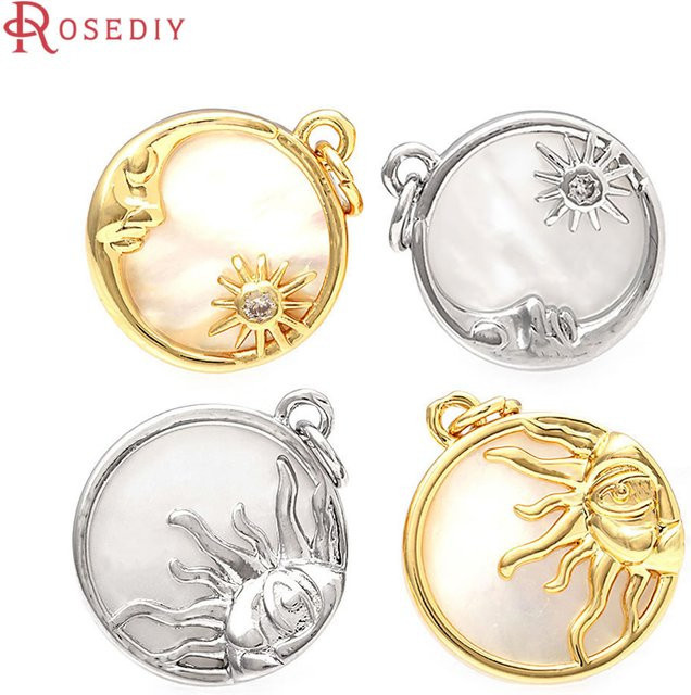 Rosediy Charms Anhänger, Messing, Gold, Zirkonia, Sonne, Shell, Unisex - Bild 1