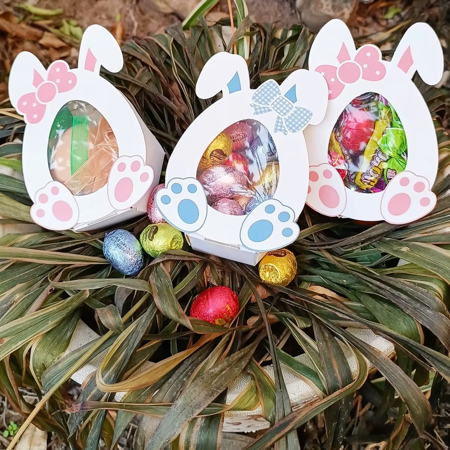 10 Stück Oster-Geschenkboxen aus Papier mit Hasen- und Eierdesign in Blau und Mehrfarbig für DIY-Verpackungen und Frühlingsdekoration - Bild 1